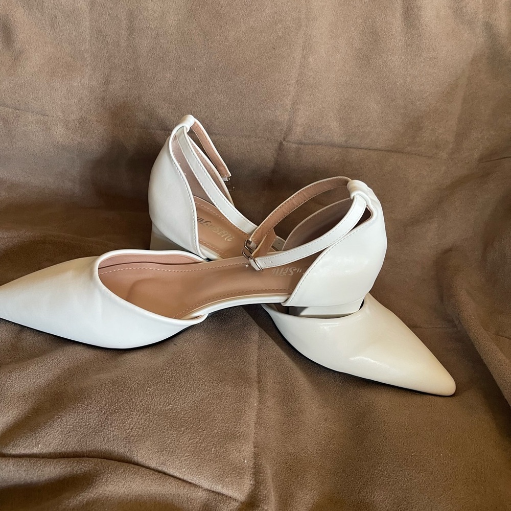 Women's White Pointed-Toe Ankle-Strap Heels